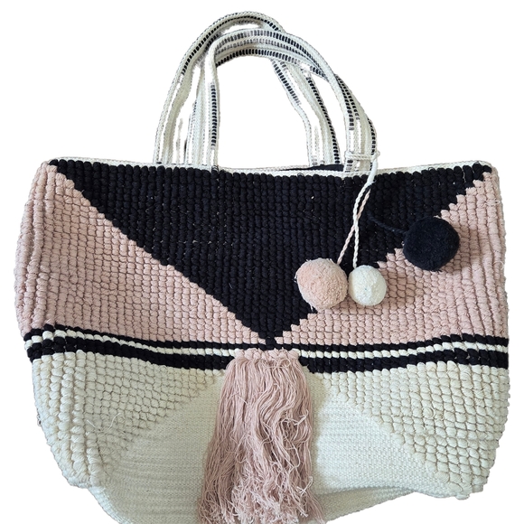 Sole Society Tan and Black Woven Tote Bag - Picture 1 of 10